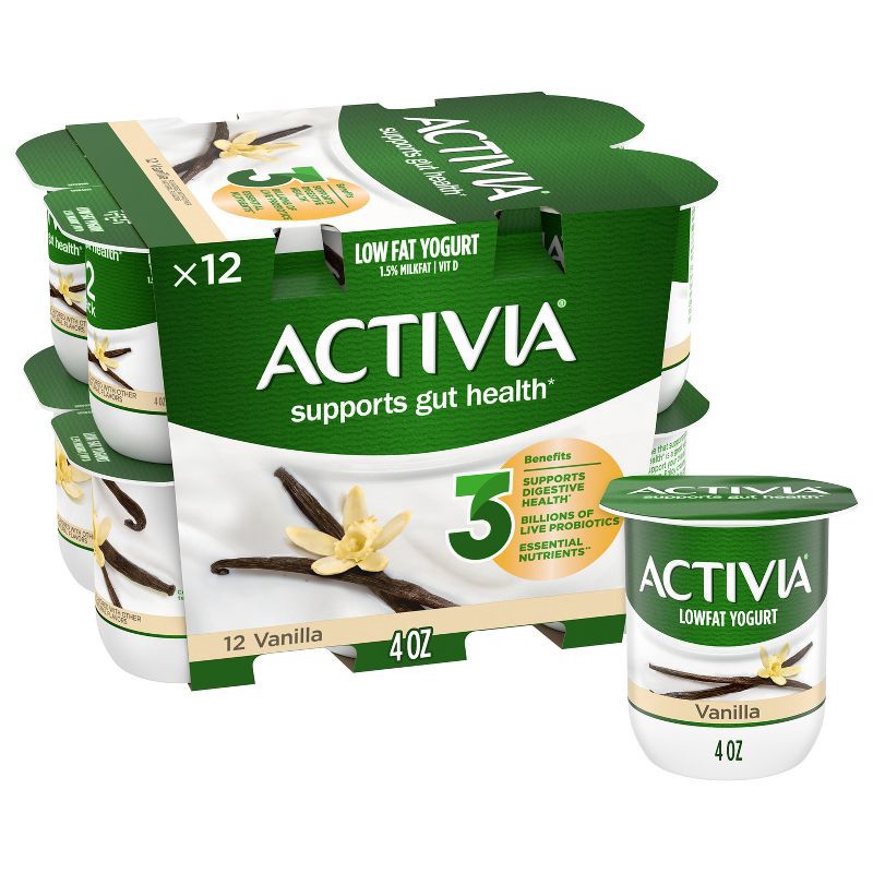 slide 1 of 14, Activia Low Fat Probiotic Vanilla Yogurt - 12ct/4oz Cups, 12 ct; 4 oz