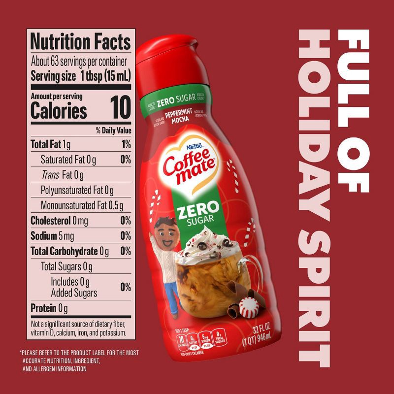 slide 7 of 10, Coffee mate Zero Sugar Peppermint Mocha Liquid Coffee Creamer - 32 fl oz, 32 fl oz