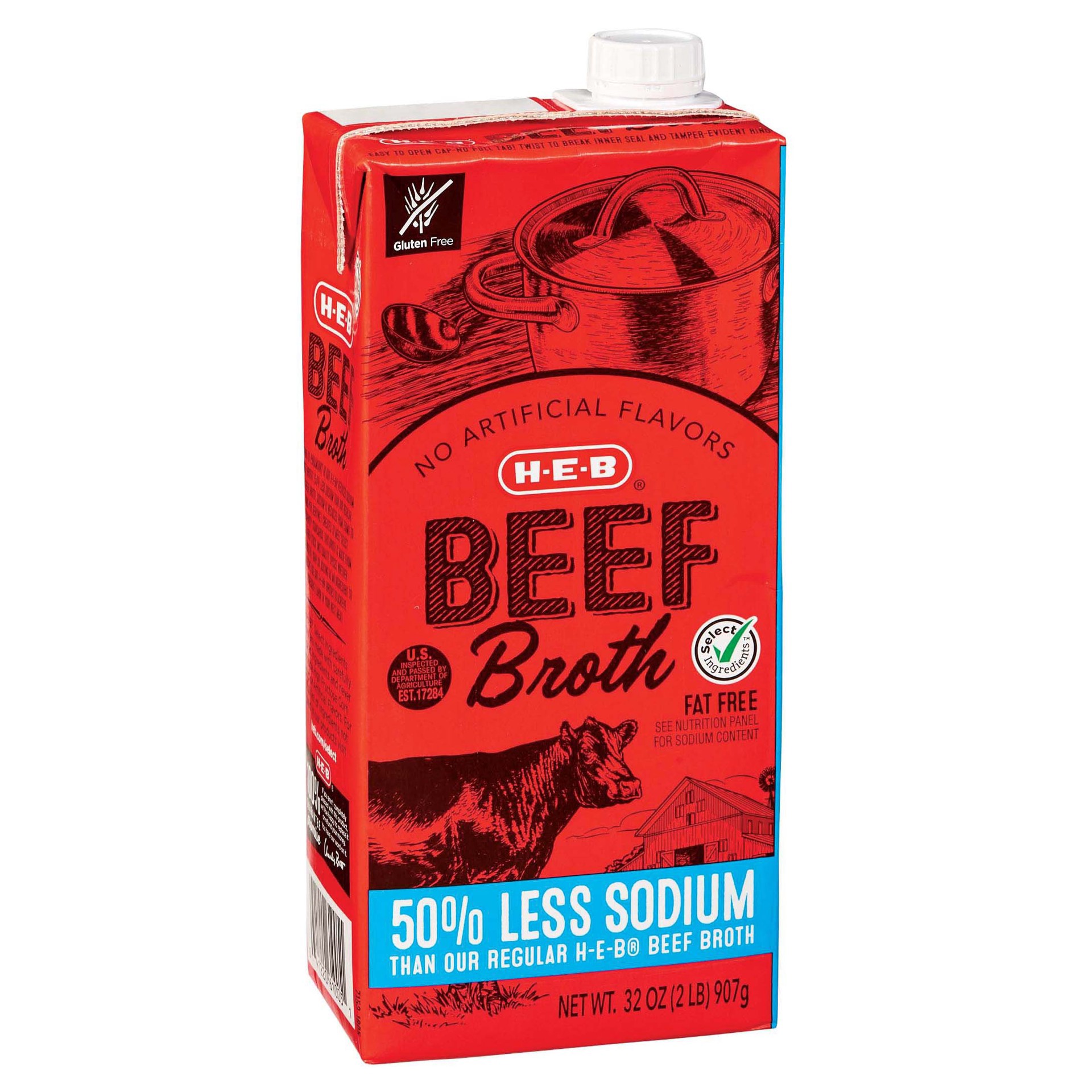 slide 1 of 1, H-E-B Select Ingredients Reduced Sodium Beef Broth, 32 oz