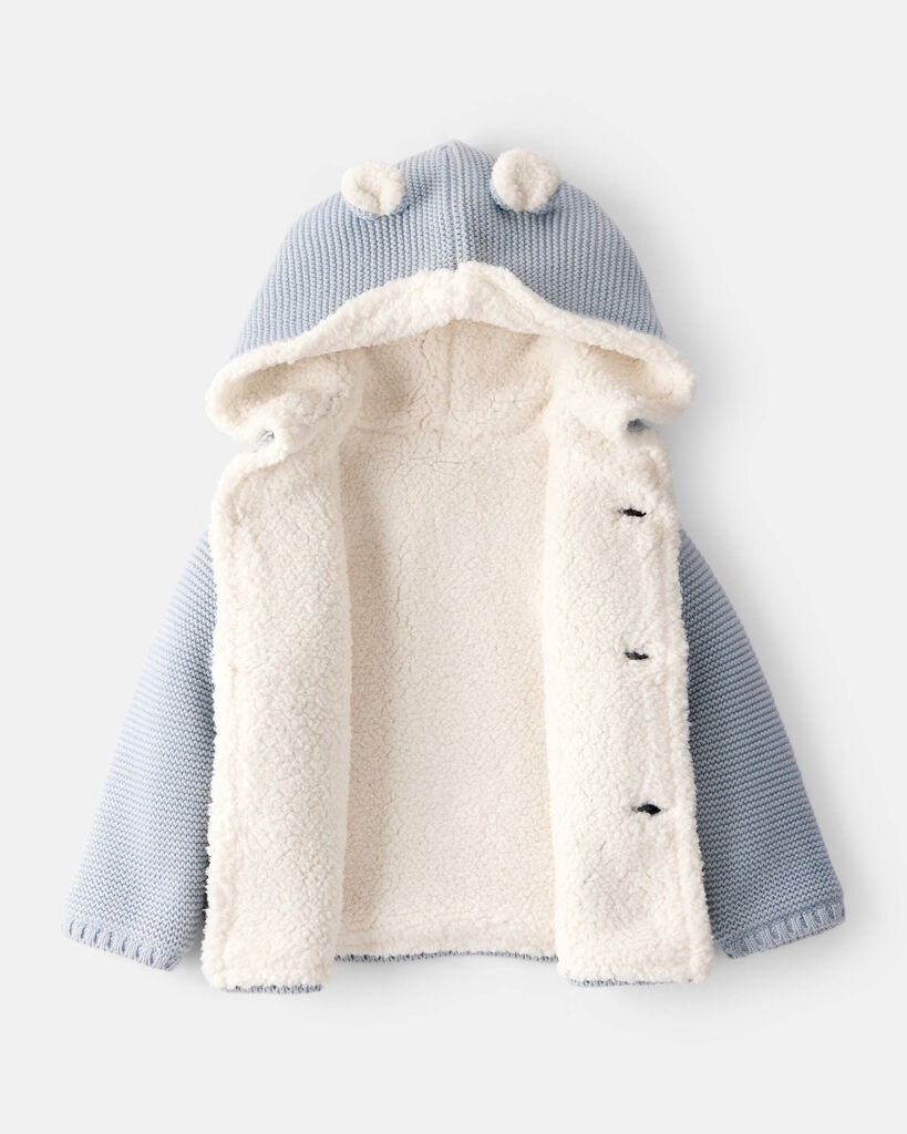 slide 2 of 3, Carter's Carters Baby Boy Sherpa Lined Cotton Long-Sleeve Sweater - Blue Blue 12M, 1 ct