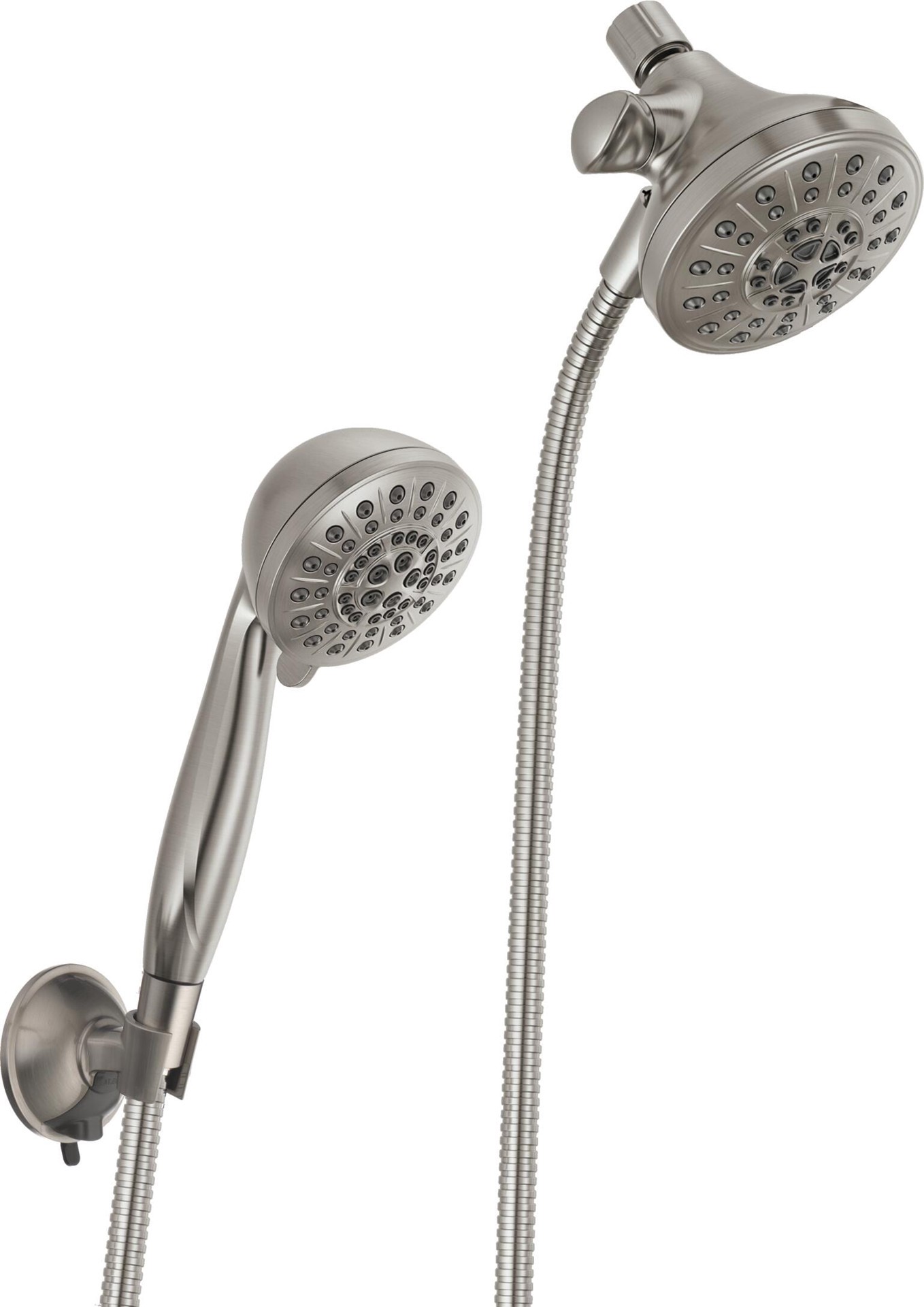 slide 1 of 6, Delta Anywhere Mount 5.0 -Spray Spotshield Brushed Nickel 4.5-in Round Shower Head with Handheld Combo 2.5 GPM, 1 ct