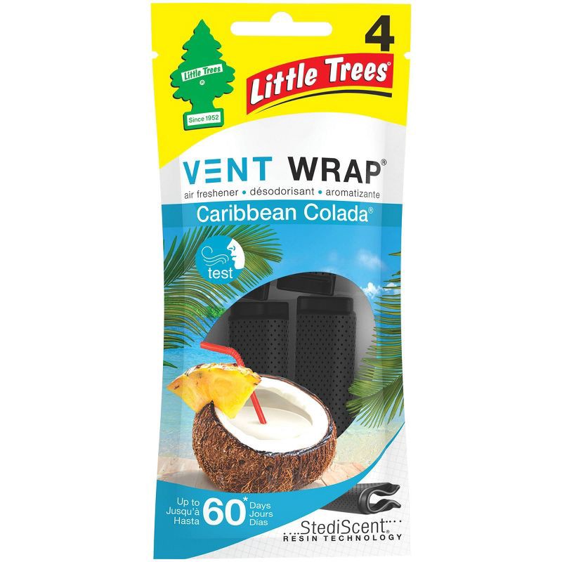 slide 1 of 1, Little Trees 4pk Vent Wrap Caribbean Colada Air Fresheners, 4 ct