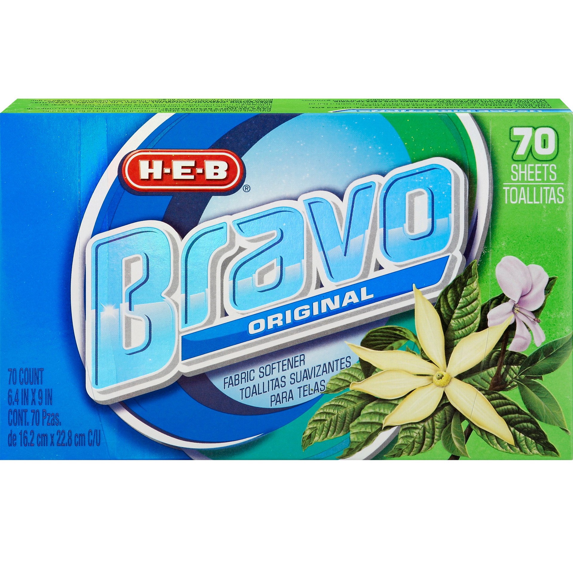 slide 1 of 1, H-E-B Bravo Original Fabric Softener Sheets, 70 ct