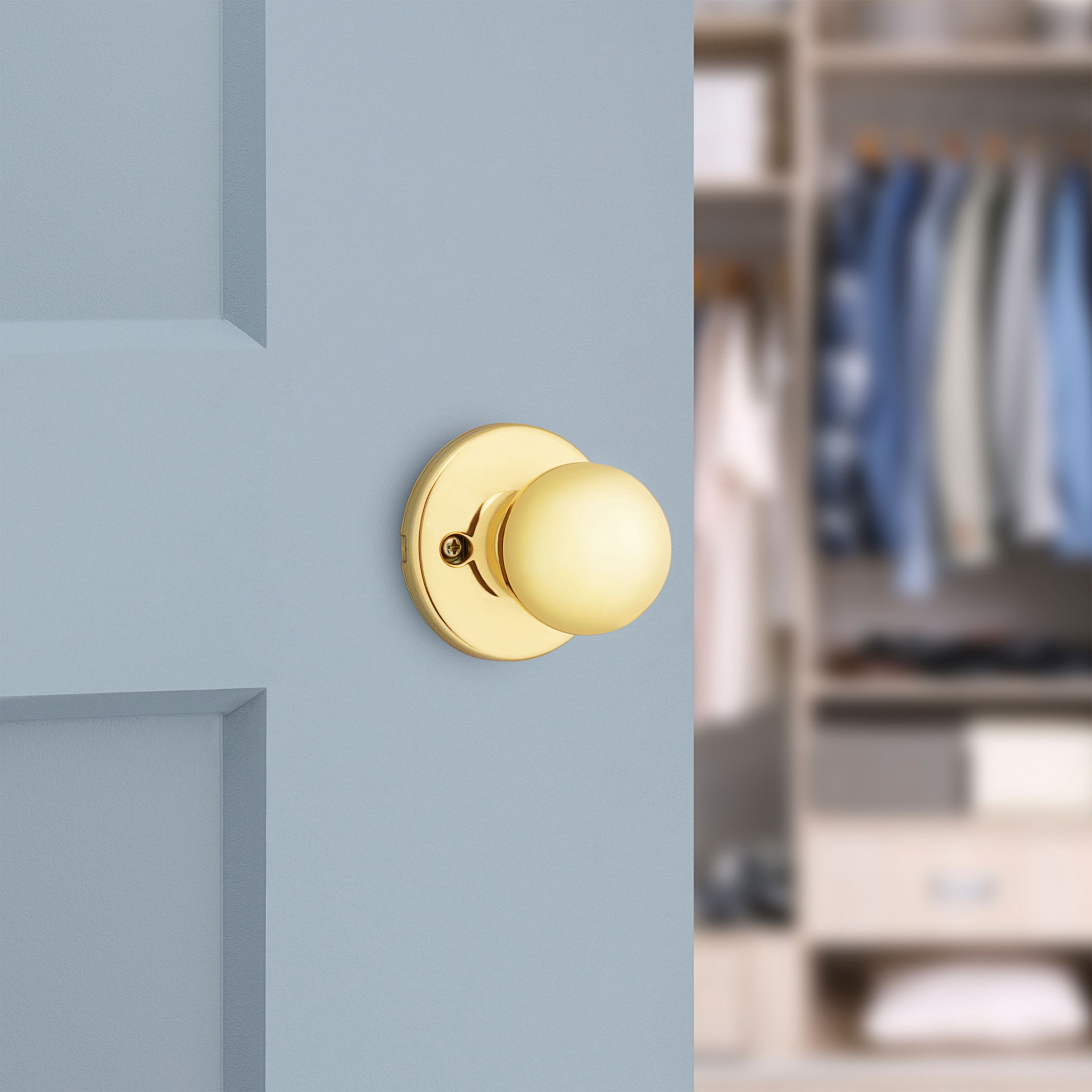 slide 2 of 6, Kwikset Security Polo Polished Brass Interior Dummy Door Knob with Antimicrobial Technology, 1 ct