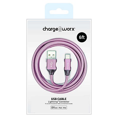 slide 1 of 1, Chargeworx Pink Lightning Connector USB Cable, 6 ft