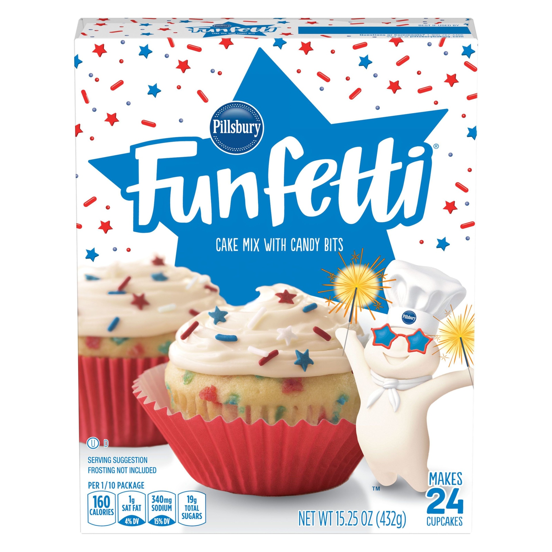 slide 1 of 1, Pillsbury Stars Stripes Funfetti Cake Mix, 15.25 oz