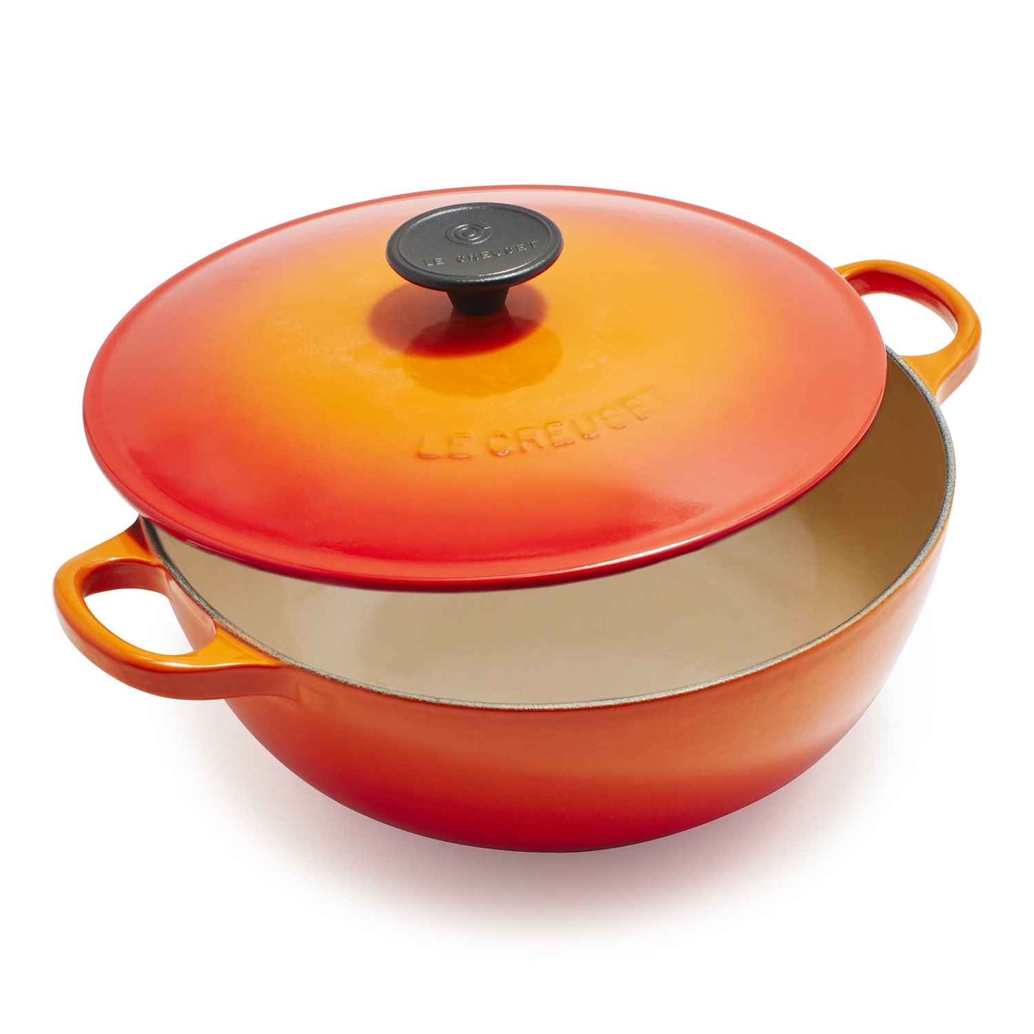 slide 1 of 1, Le Creuset Curved Oven, Flame, 3.5 qt