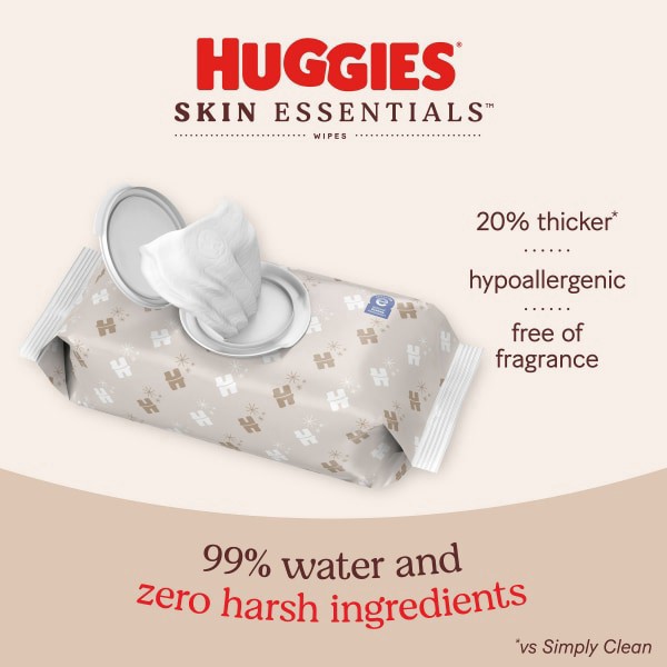 slide 9 of 29, Huggies Skin Essentials Baby Wipes, 2 Flip Top Packs (112 Wipes Total), 2 ct