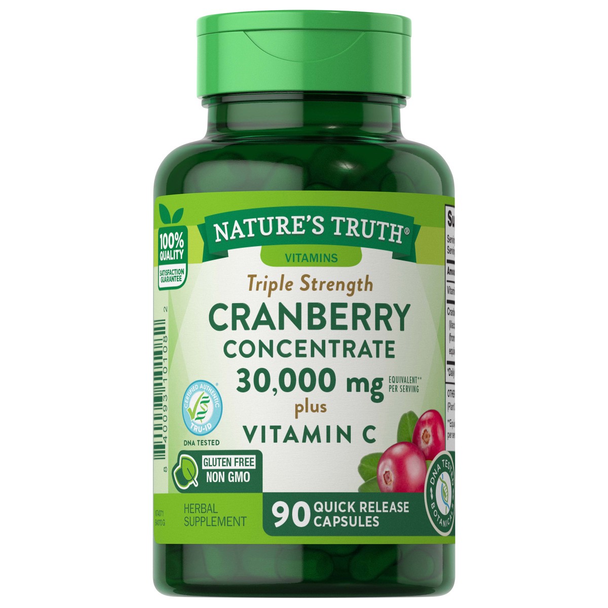 slide 1 of 4, Nature's Truth Triple Strength Cranberry Concentrate 15,000 mg plus Vitamin C, 90 ct