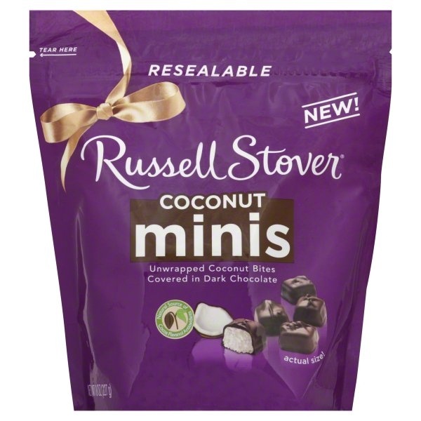 slide 1 of 1, Russell Stover Dark Chocolate Coconut Mini Pouch, 8 oz