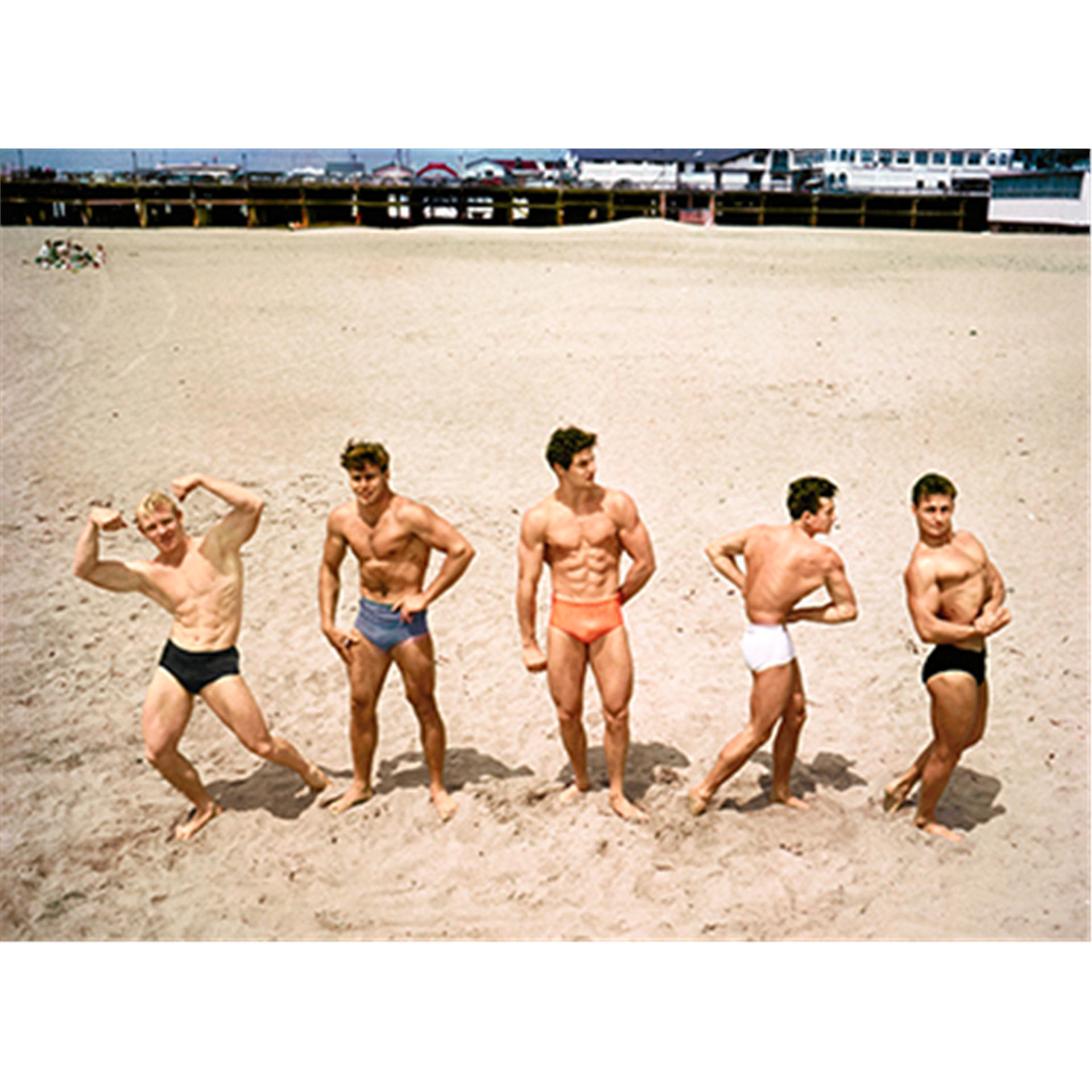 slide 1 of 1, Avanti Birthday Card Men Posing On Muscle Beach, 1 ct