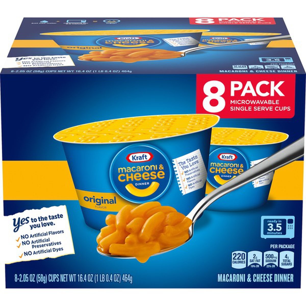 slide 1 of 1, Kraft Original Flavor Macaroni And Cheese Dinner, 8 ct 2.05 oz