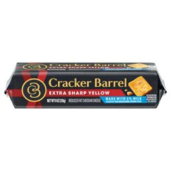 Cracker Barrel Extra Sharp Yellow Cheddar Cheese with 2% Milk, 8 oz Block