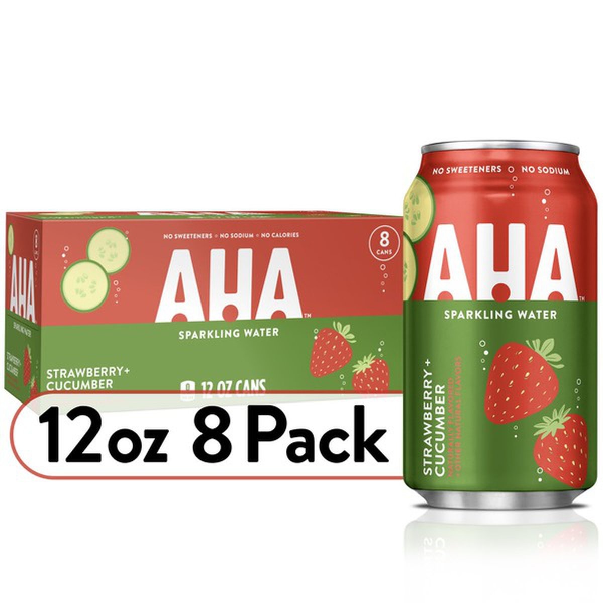 slide 1 of 1, Aha Sparkling Water, Strawberry Cucumber Flavored Water, Zero Calories, Sodium Free, No Sweeteners, 8 ct; 12 oz