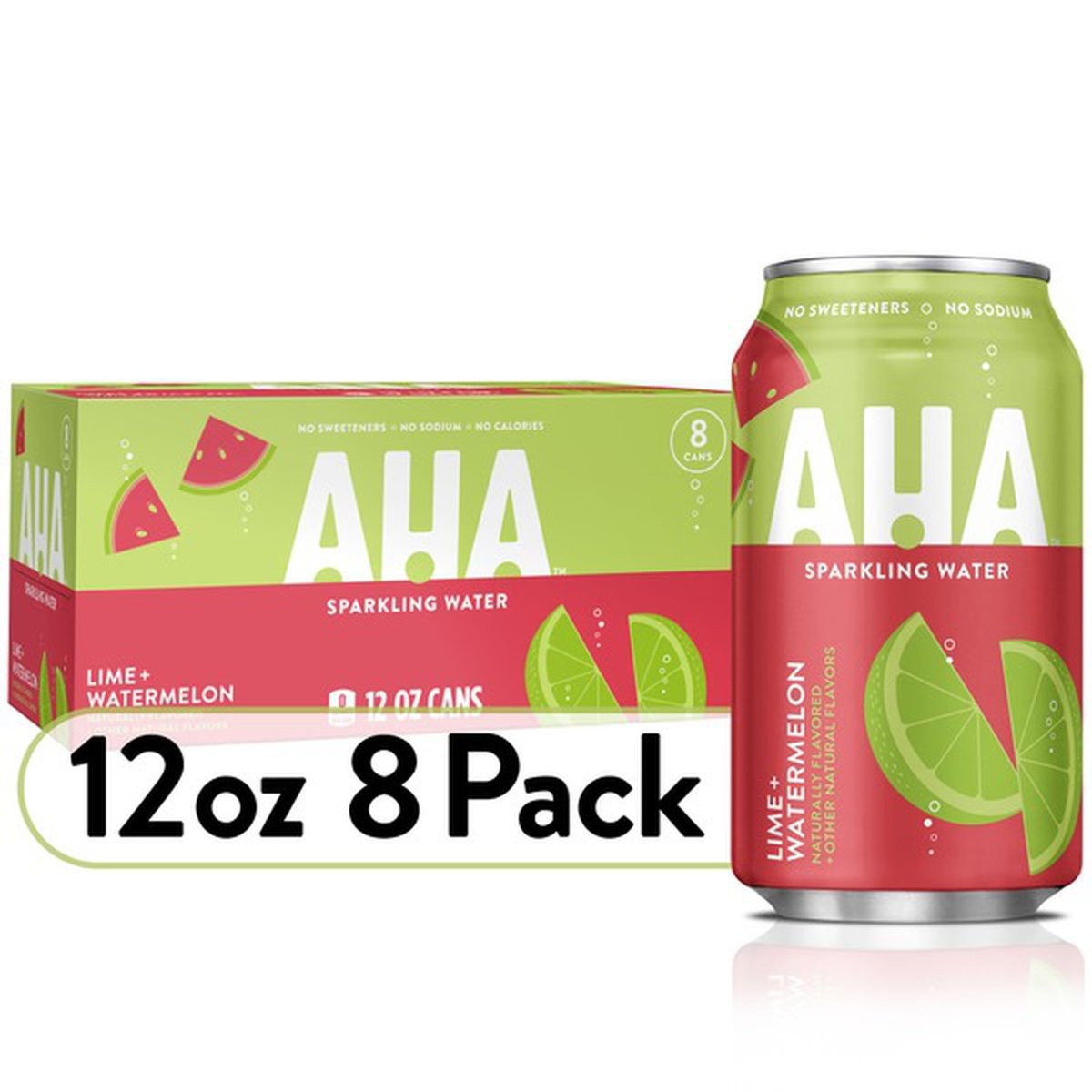 slide 1 of 1, Aha Sparkling Water, Lime Watermelon Flavored Water, Zero Calories, Sodium Free, No Sweeteners, 8 ct; 12 oz