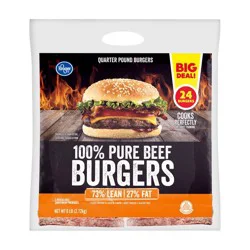 Kroger 100% Pure Beef Quarter Pound Burgers 24 Count
