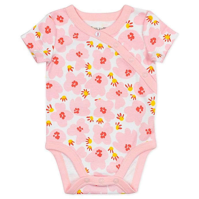 slide 3 of 6, Mac & Moon Newborn Floral Organic Cotton Short Sleeve Bodysuits - Coral, 3 ct