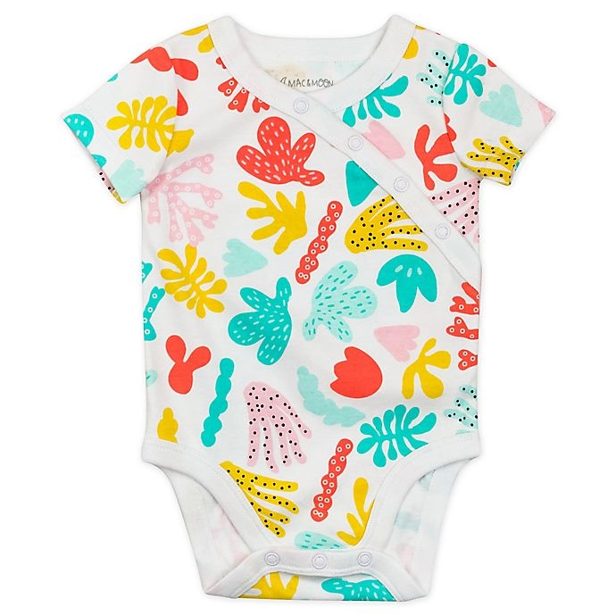 slide 6 of 6, Mac & Moon Newborn Floral Organic Cotton Short Sleeve Bodysuits - Coral, 3 ct