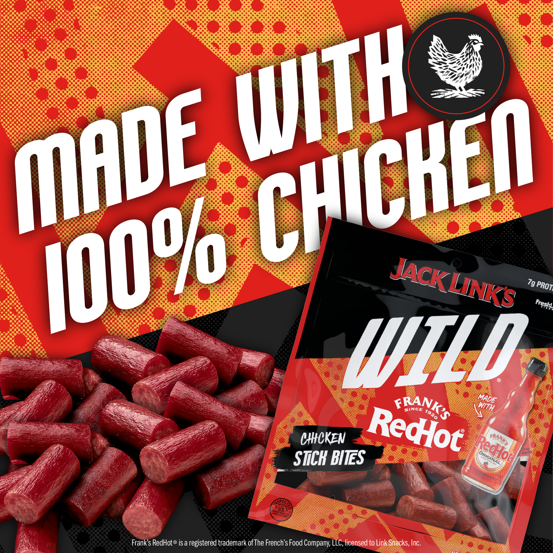slide 3 of 7, Jack Link's Wild Frank's RedHot Chicken Stick, 7 ounce, 