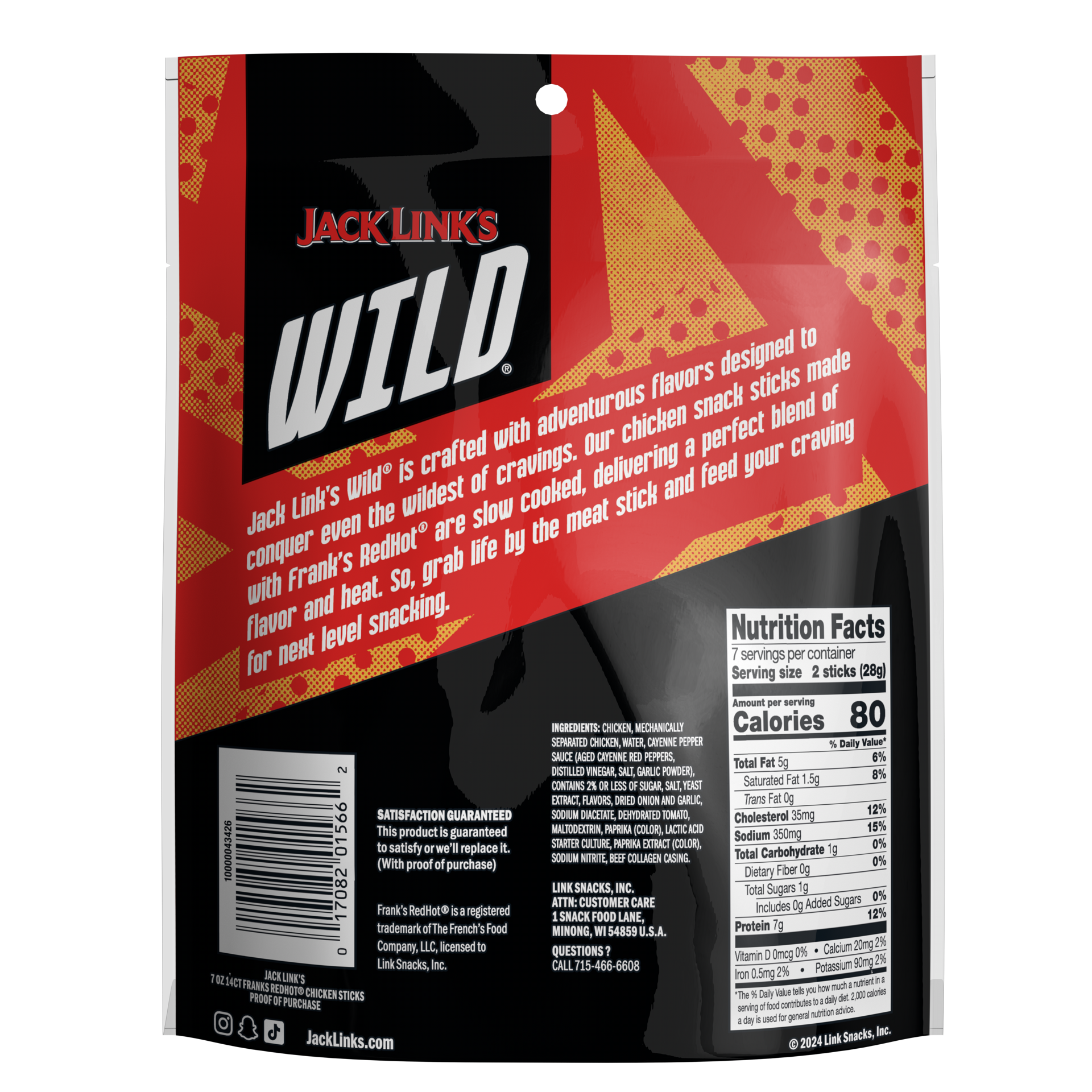 slide 2 of 7, Jack Link's Wild Frank's RedHot Chicken Stick, 7 ounce, 