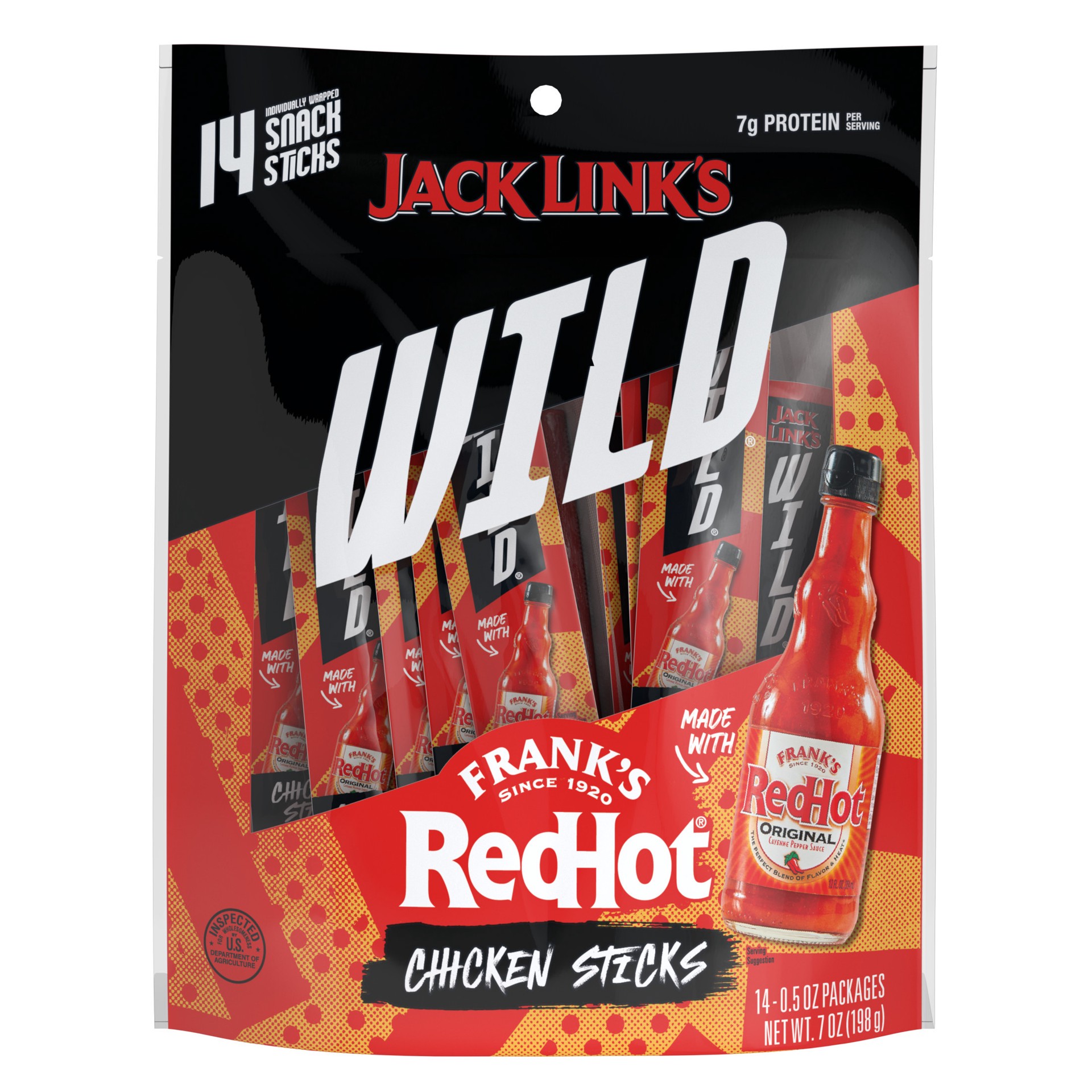 slide 1 of 7, Jack Link's Wild Frank's RedHot Chicken Stick, 7 ounce, 