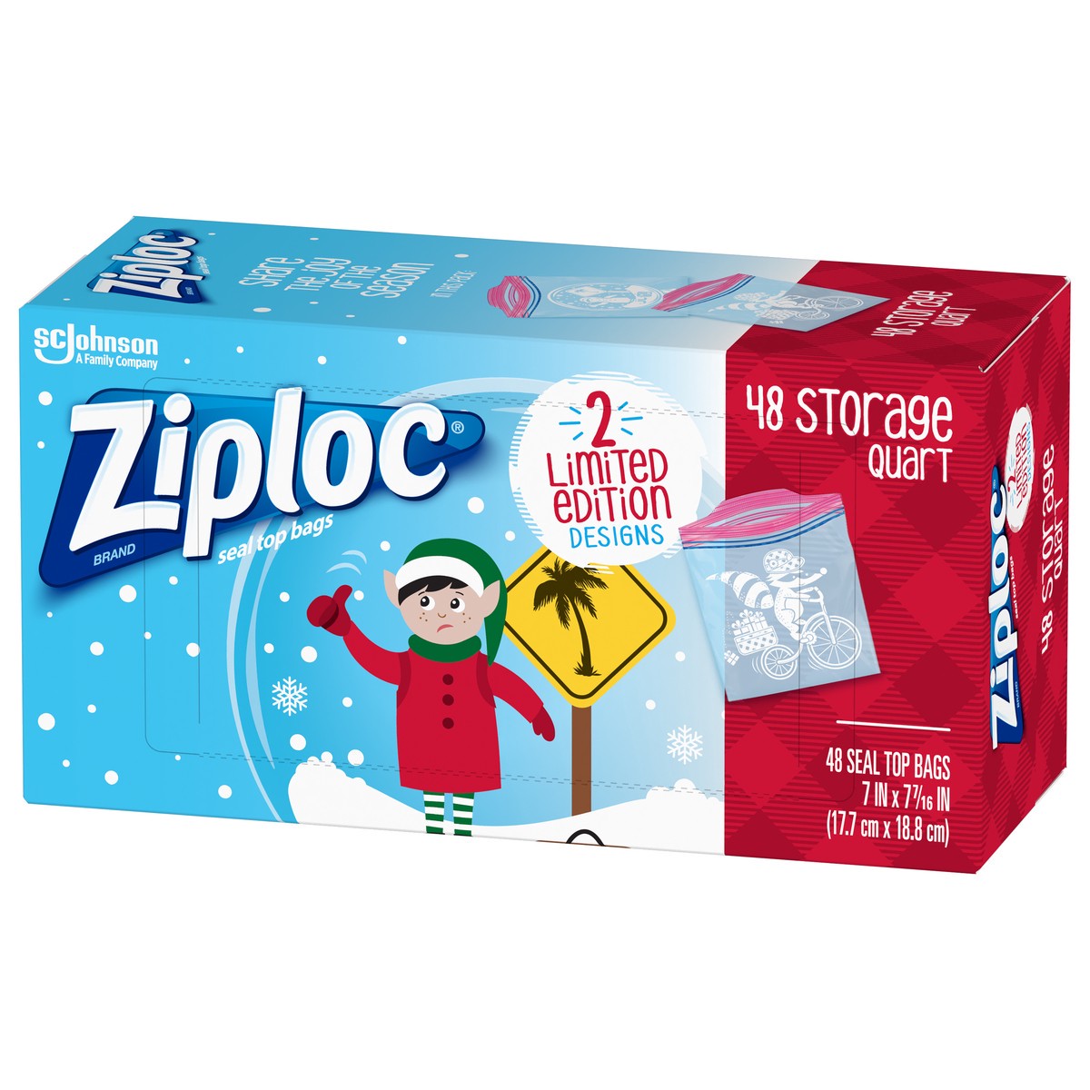 slide 4 of 6, Ziploc Brand Storage Bags Holiday, Quart, 48 Count,