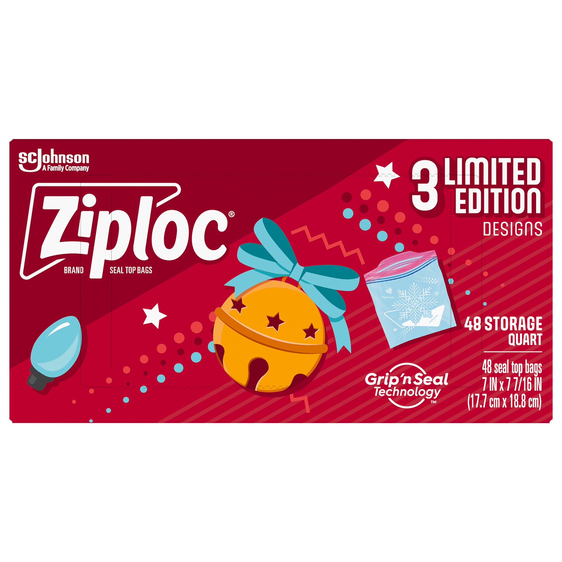 slide 1 of 6, Ziploc Brand Storage Bags Holiday, Quart, 48 Count,