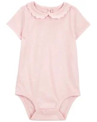 Oshkosh Baby Scalloped Collar Short-Sleeve Bodysuit - Pink - 12 mo