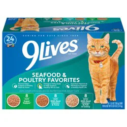9Lives Seafood & Poultry Favorites Wet Cat Food Variety Pack, 5.5 oz Cans (24 Pack)