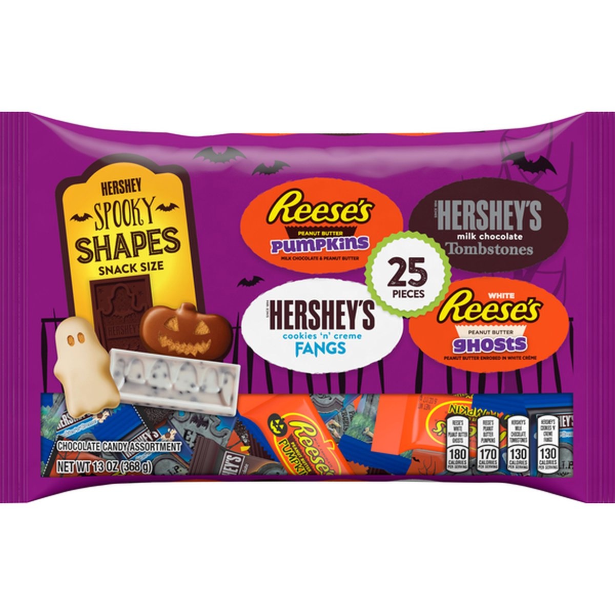 slide 1 of 1, Hershey's Halloween Spooky Shapes Snack Size Candy Assortment, 25 ct