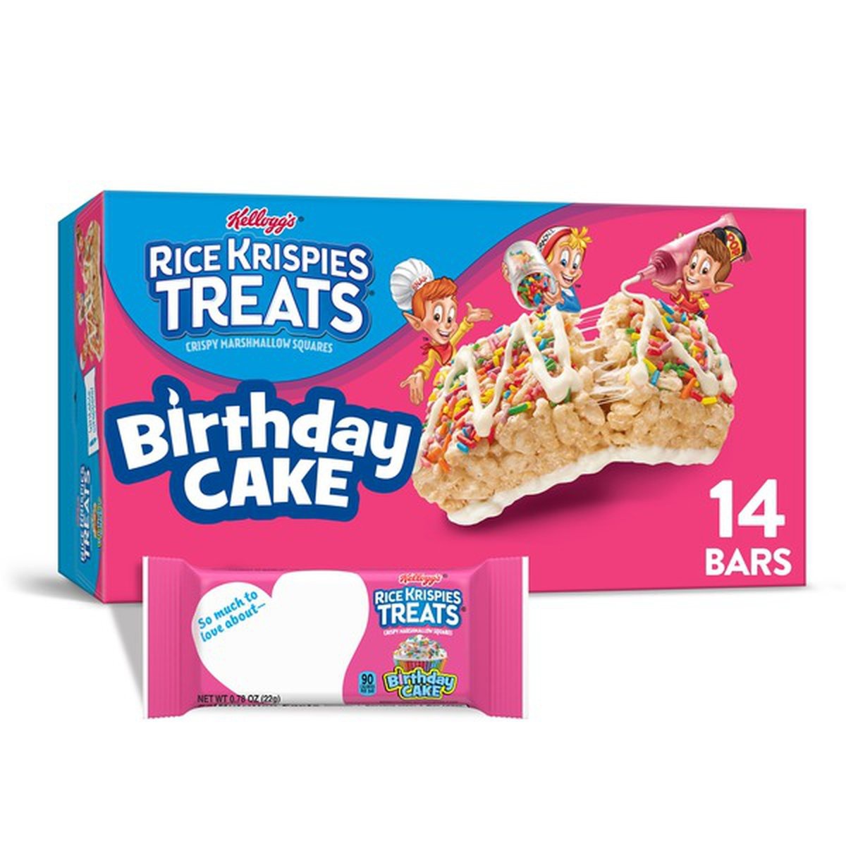 slide 1 of 1, Rice Krispies Treats Crispy Marshmallow Squares, Birthday Cake, 14 ct 10.9 oz