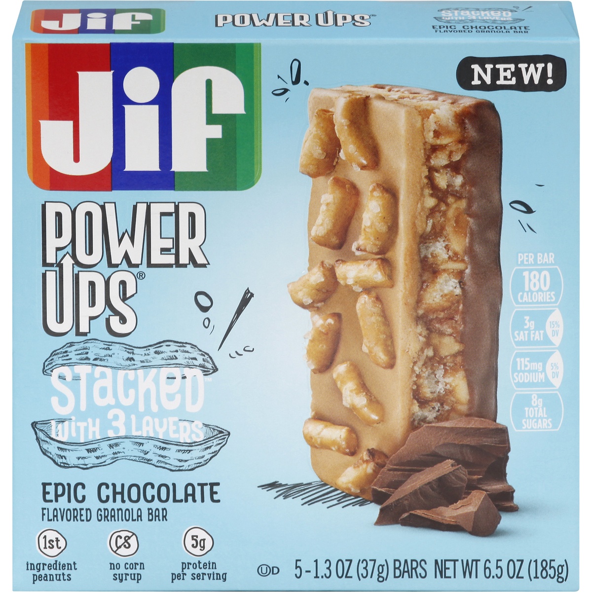 slide 1 of 1, Jif Power Ups Epic Chocolate Granola Bars, 5 ct; 1.3 oz