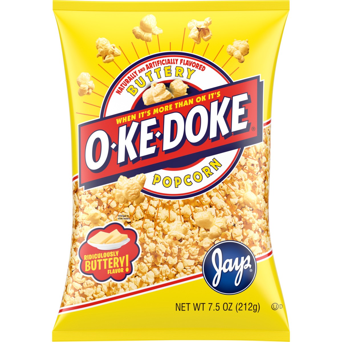 slide 1 of 5, O-Ke-Doke Popcorn, Buttery Popcorn, 7.5 Oz Bag, 7.5 oz