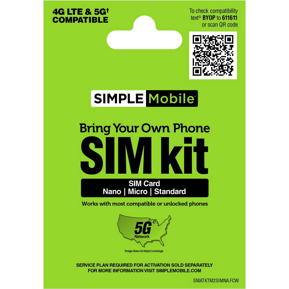 slide 1 of 4, Tracfone® Simple Mobile Bring Your Own Phone SIM Kit Card, 1 ct