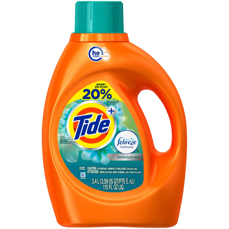 slide 1 of 1, Tide Plus Febreze Freshness Botanical Rain Liquid Laundry Detergent, 115 fl oz