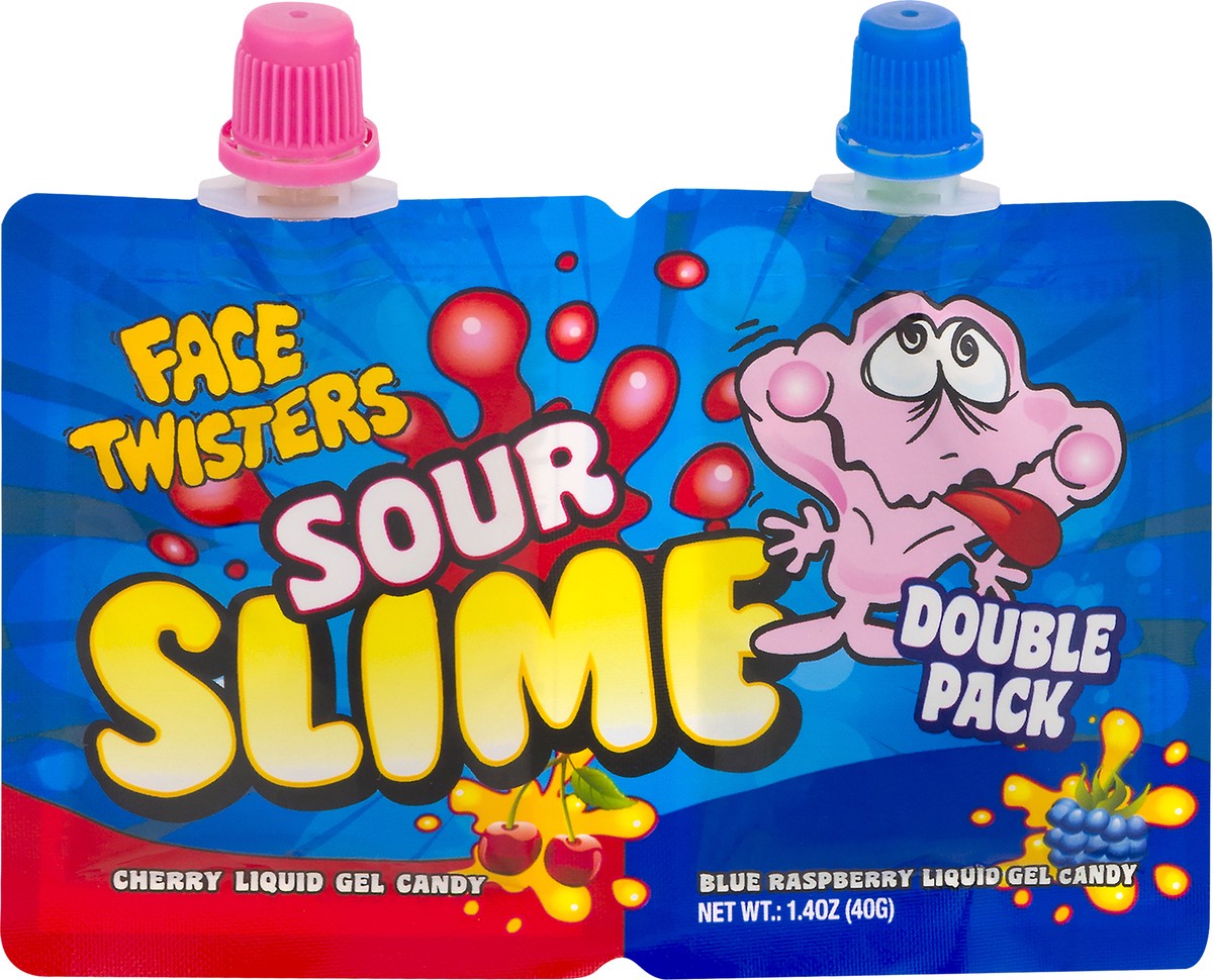 slide 1 of 10, Face Twisters Double Pack Cherry/Blue Raspberry Sour Slime 1.4 oz, 1.4 oz