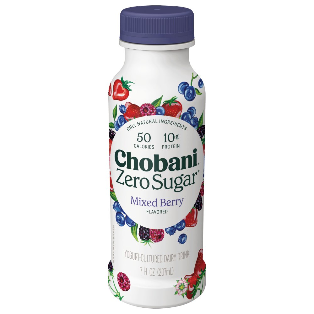 slide 1 of 1, Chobani Zero Sugar Mixed Berry Greek Yogurt Drink, 7 fl oz