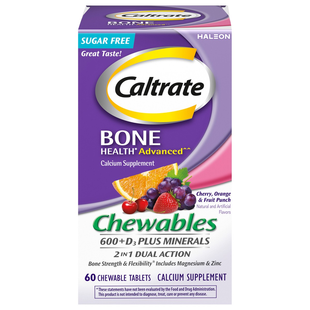 slide 1 of 5, Caltrate Chewables 600 +D3 Plus Minerals Calcium and Vitamin D, 60 Count, 60 ct