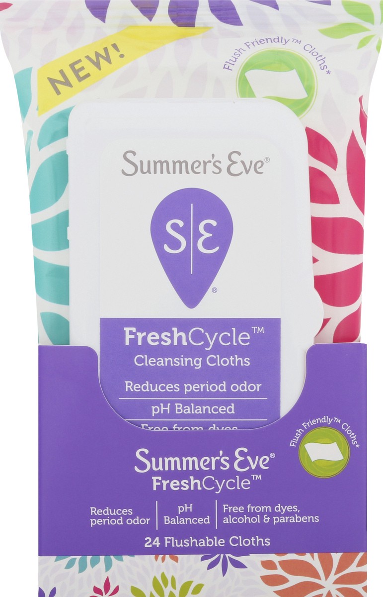 slide 8 of 9, Summer's Eve Freshcycle Cleansing Cloths, Reduces Period Odor, 24 ct