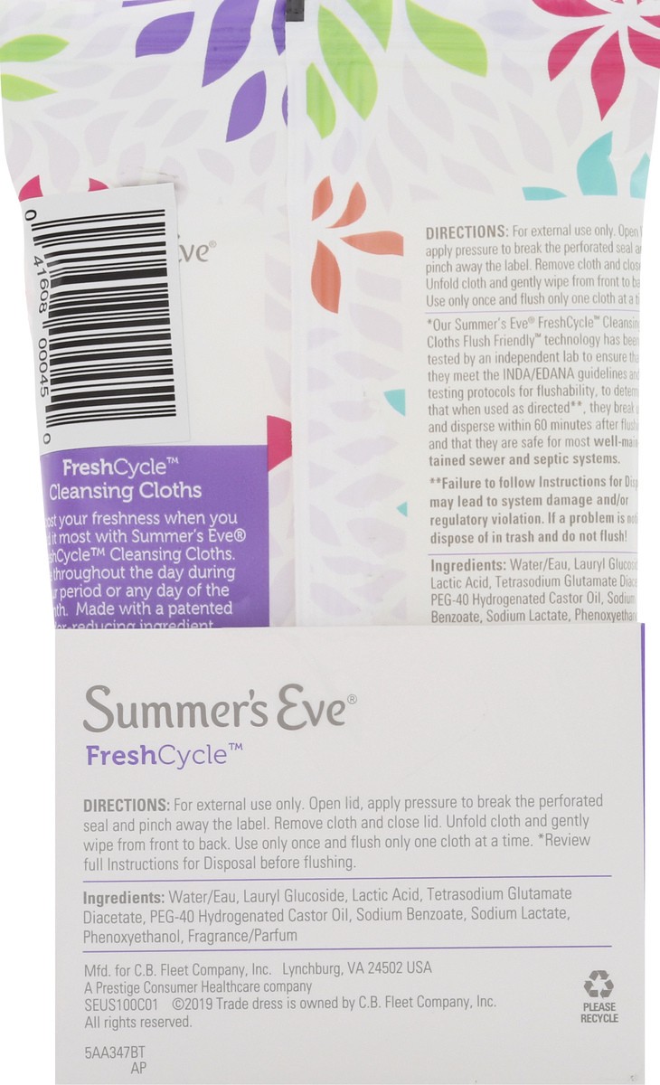 slide 9 of 9, Summer's Eve Freshcycle Cleansing Cloths, Reduces Period Odor, 24 ct