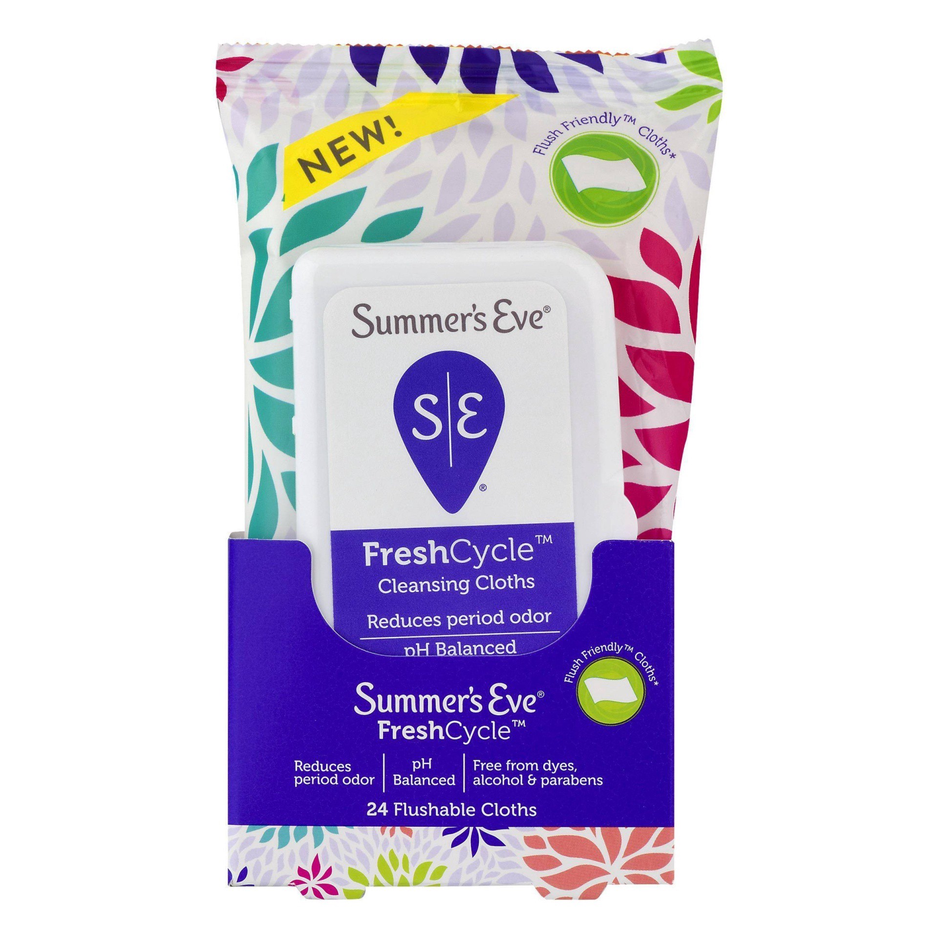 slide 1 of 9, Summer's Eve Freshcycle Cleansing Cloths, Reduces Period Odor, 24 ct