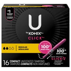 U by Kotex Click Compact Tampons, Regular, Unscented, 16 Count