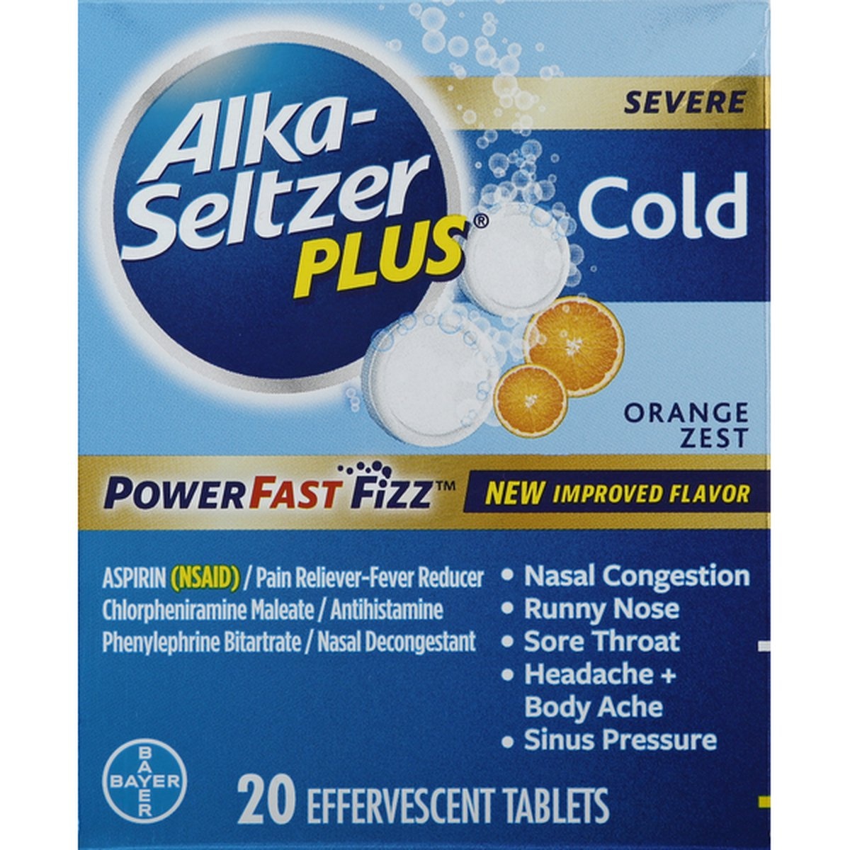 slide 1 of 1, Alka-Seltzer Severe Cold, Orange Zest, Effervescent Tablets, 20 ct