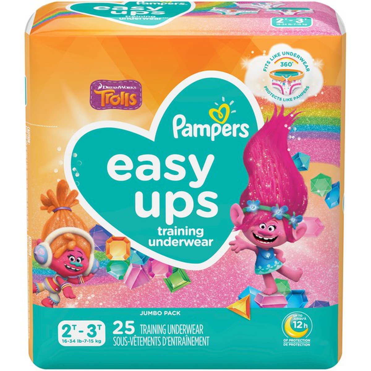 slide 1 of 1, Pampers Easy Ups Training Underwear Girls Size 4 2T-3T, 25 ct