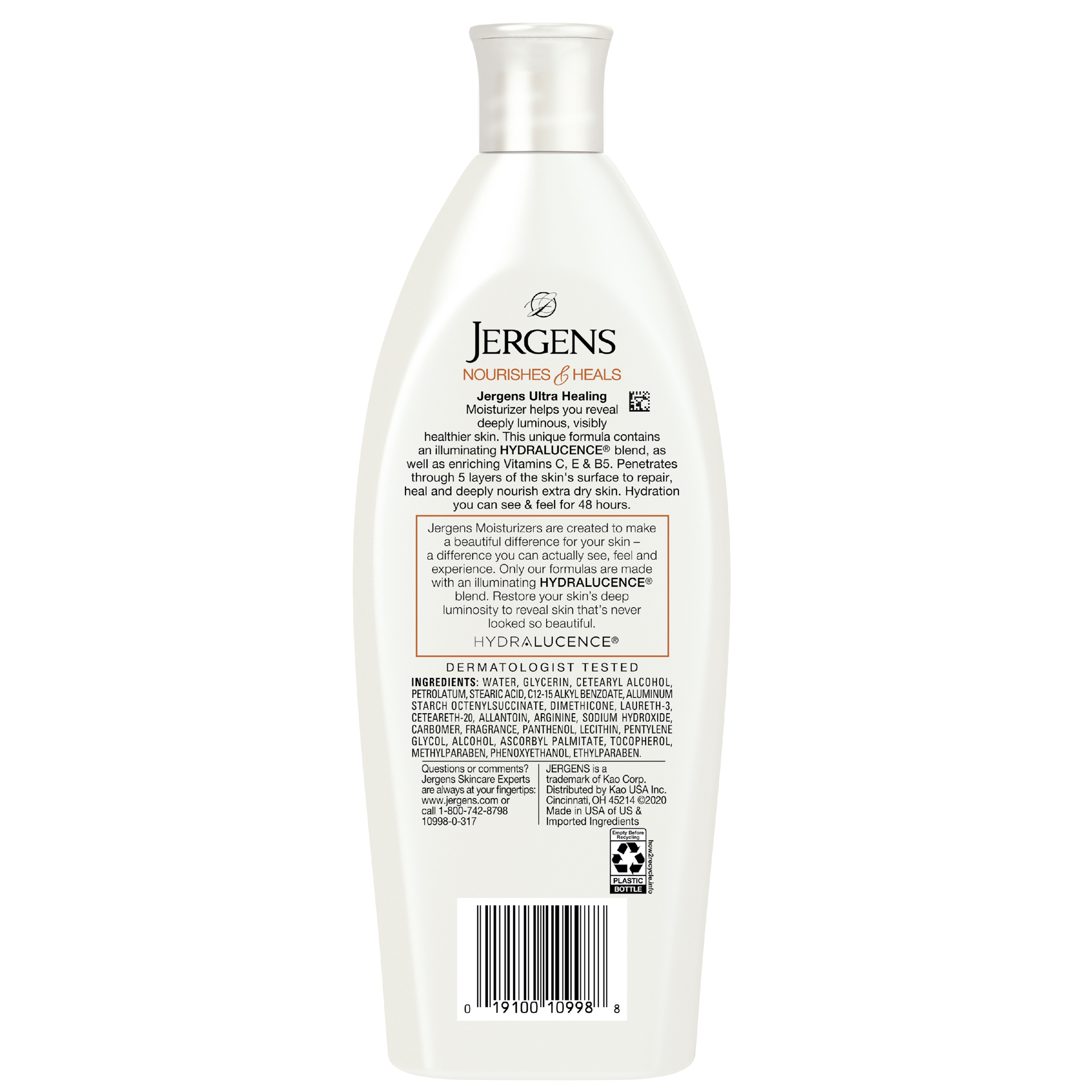 slide 3 of 5, Jergens Ultra Healing Moisturizer for Dry Skin, Hand and Body Lotion, with Hydralucence Blend, Vitamins C, E and B5, 10 Oz, 10 fl oz