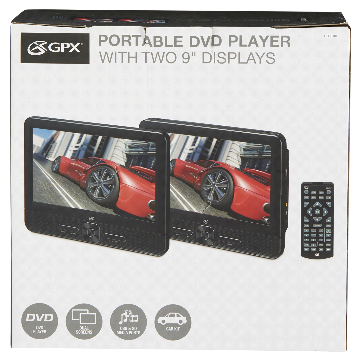 slide 1 of 2, GPX Portable 9 DVD Player with 2 Displays PD9910B, 1 ct