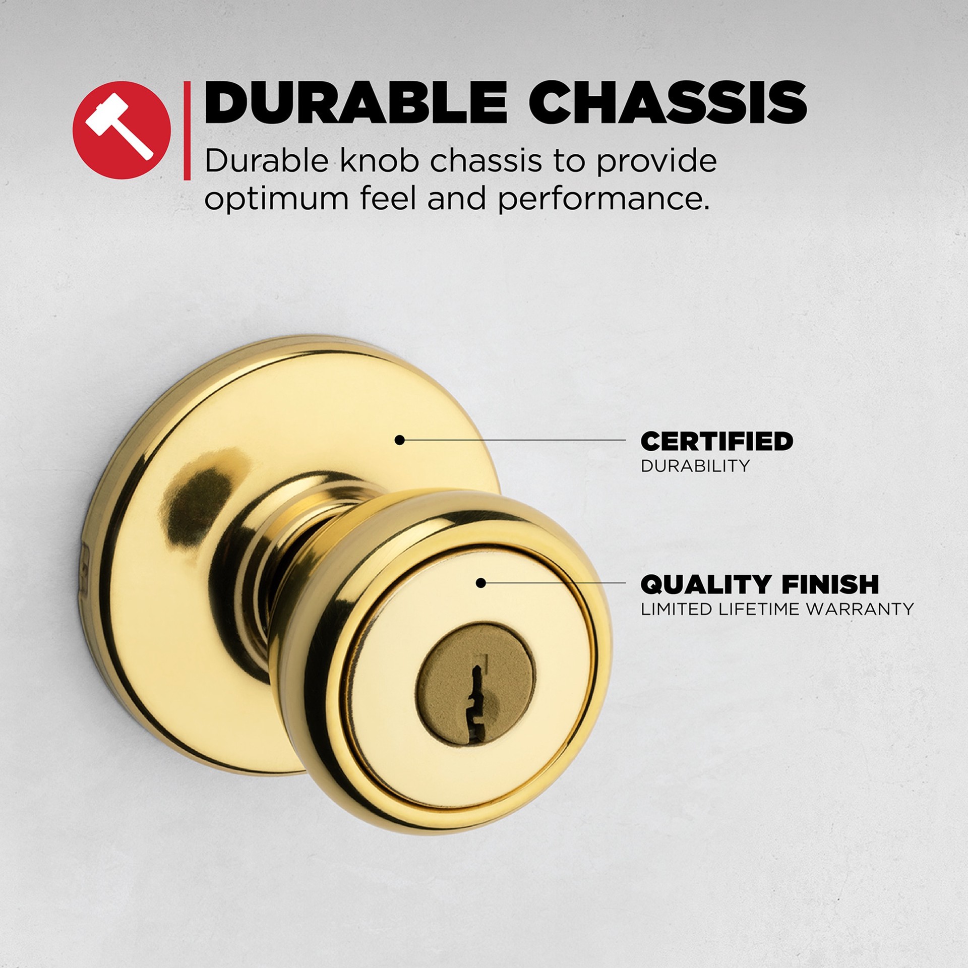 slide 3 of 6, Kwikset Mobile Home Tylo Polished Brass Exterior Keyed Entry Door Knob, 1 ct