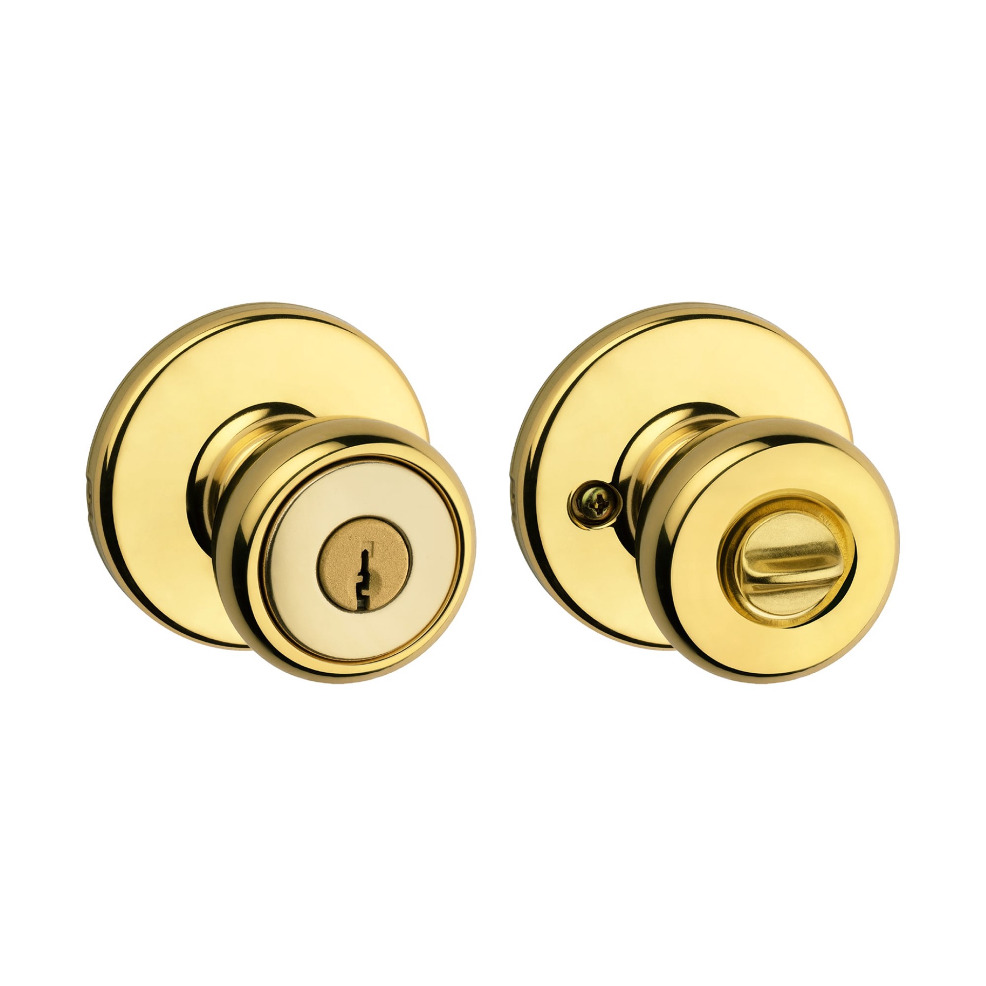 slide 1 of 6, Kwikset Mobile Home Tylo Polished Brass Exterior Keyed Entry Door Knob, 1 ct