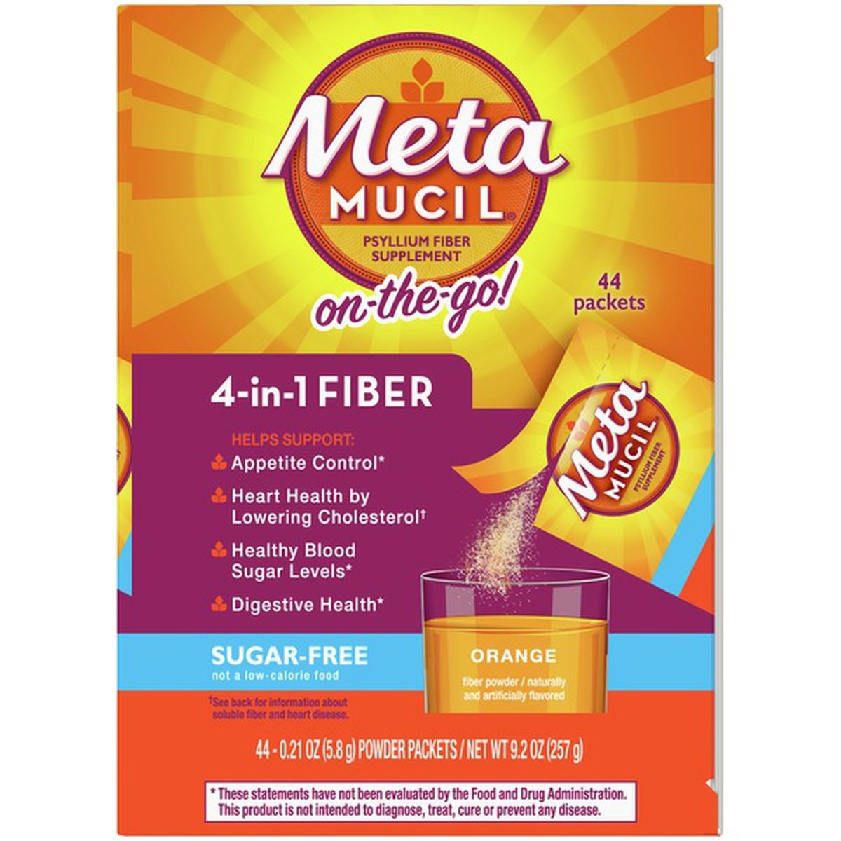 slide 1 of 1, Metamucil Multi-Health Psyllium Fiber Supplement, Sugar-Free Powder, 44 ct
