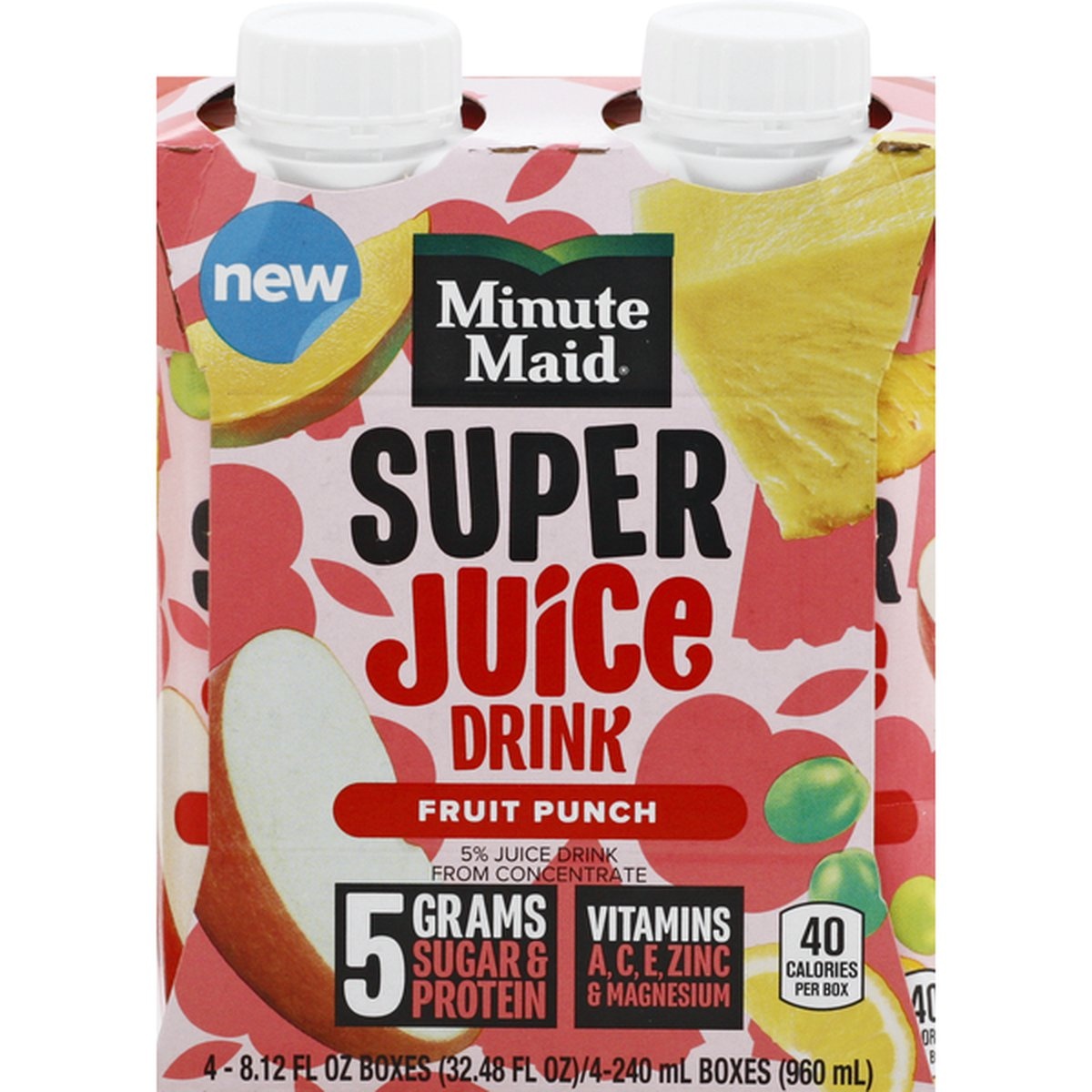 slide 1 of 1, Minute Maid Super Juice Drink, Fruit Punch, 4 ct